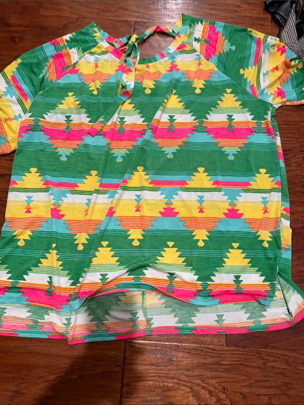 Sew In Love Green Aztec-Pattern Short Sleeve Tee with Tie Back